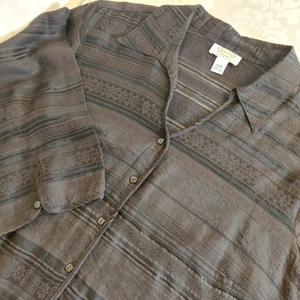 Talbots Women's Lightweight Viscose/Linen Blend Summer Blouse Black Size 20W EUC